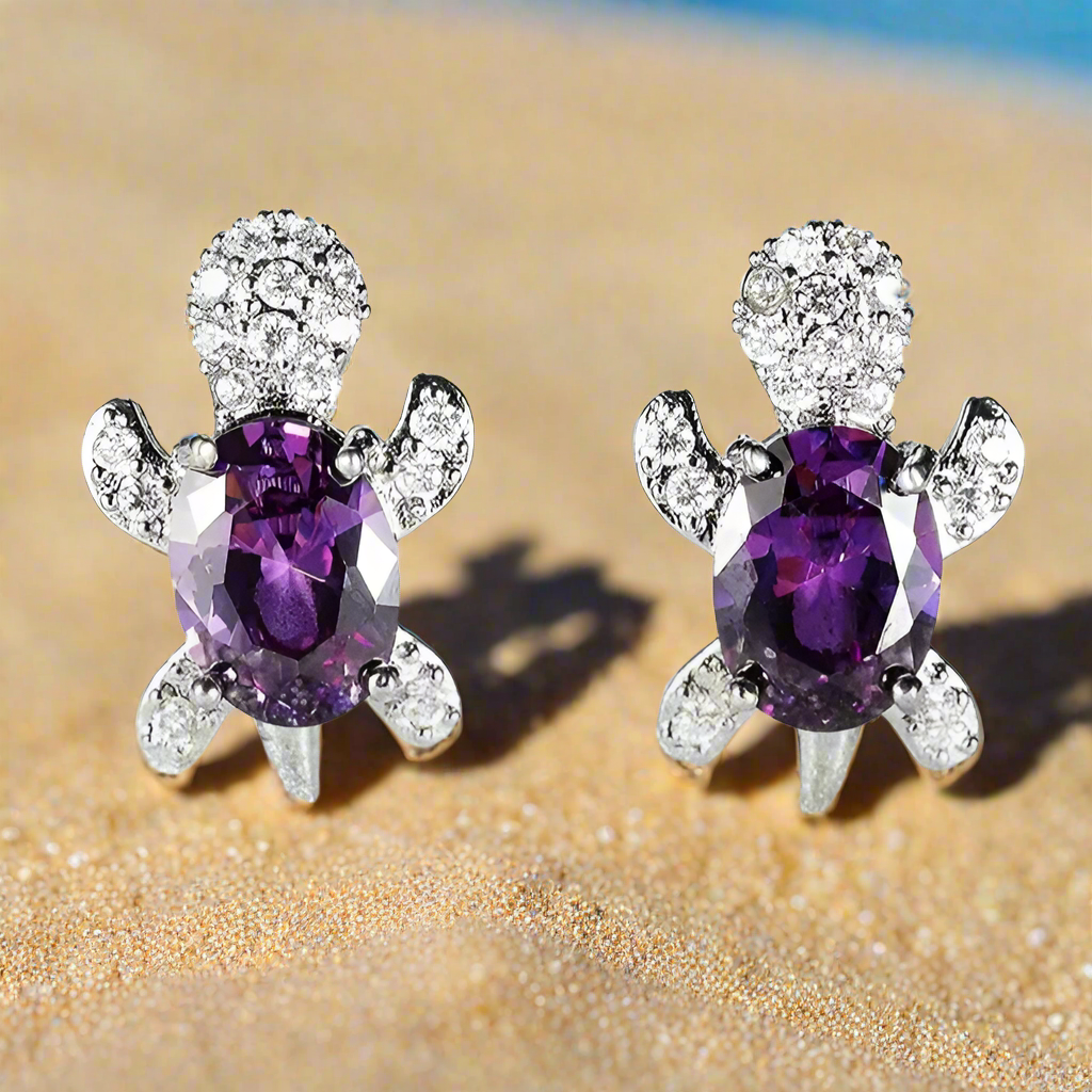 Turtle Dimension Earrings, Cubic Zirconia (5 colors)