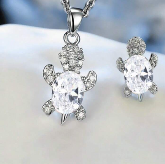 Sparkling Sea Turtle Earrings & Necklace Set (2 colors) - Lemonade Mermaid