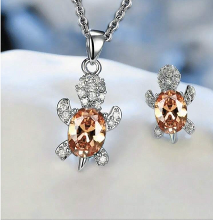 (NEW!) Sparkling Sea Turtle Earrings & Necklace Set (2 colors)