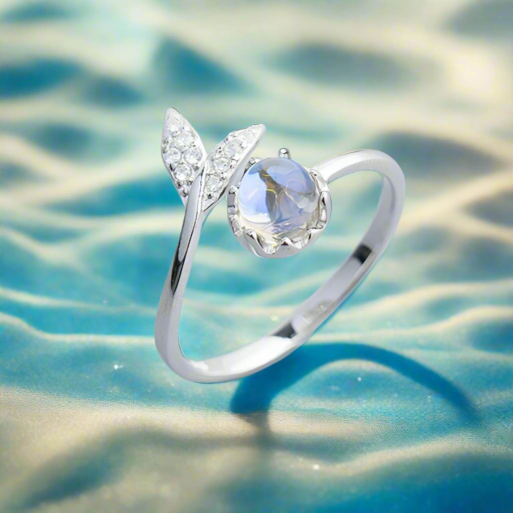 Ocean Tail Moonstone Ring, Sterling Silver-Plated - Lemonade Mermaid