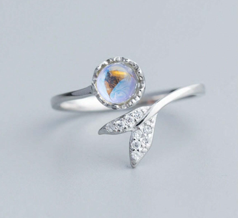 Ocean Tail Moonstone Ring, Sterling Silver-Plated - Lemonade Mermaid