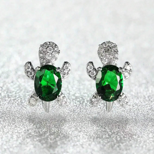 Turtle Dimension Earrings, Cubic Zirconia (4 colors)