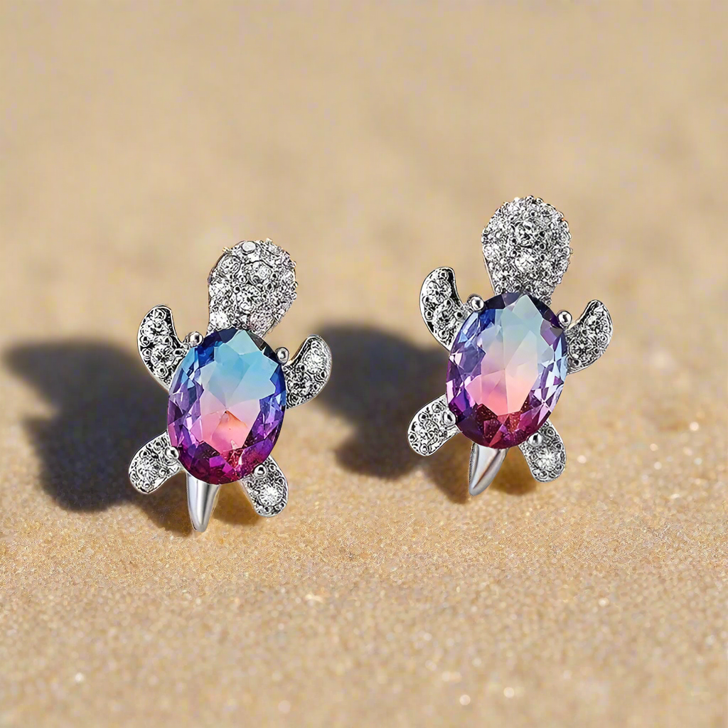 Turtle Dimension Earrings, Cubic Zirconia (6 colors)