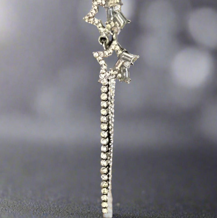 Double Star Drop Silver Earrings