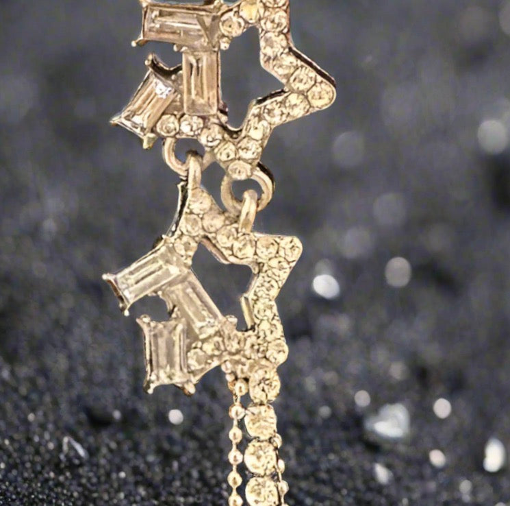 Double Star Drop Silver Earrings