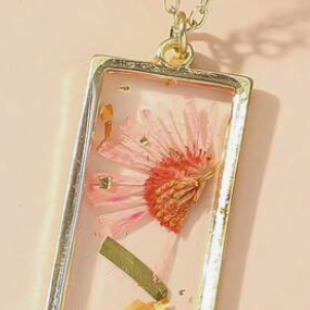 Pressed Flower Necklace, Rectangle - Lemonade Mermaid