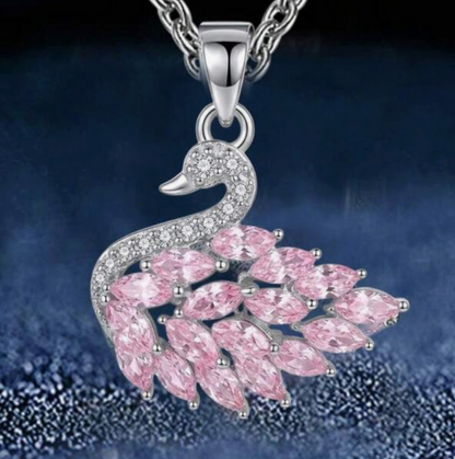Pink Swan Necklace, Cubic Zirconia