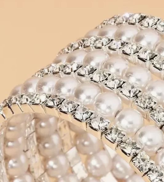'Pearl' & 'Silver' 7 Strand Cuff Bracelet