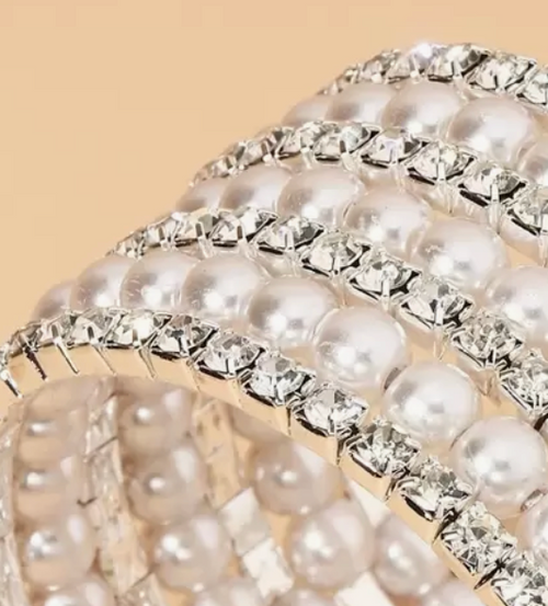 'Pearl' & 'Silver' 7 Strand Cuff Bracelet - Lemonade Mermaid