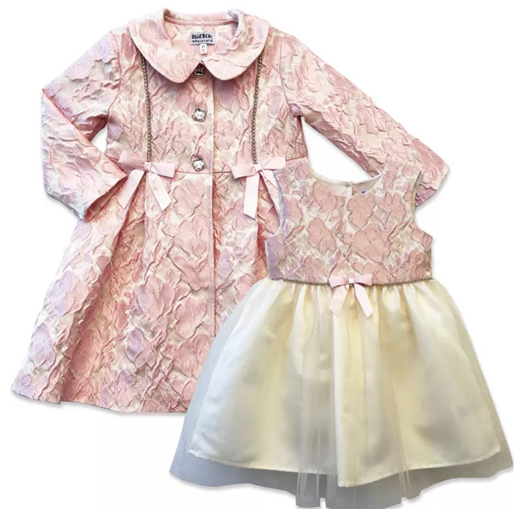 2 Pc Pink Jacquard Coat & Dress