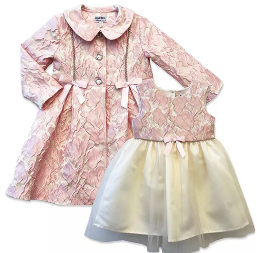2 Pc Pink Jacquard Coat & Dress - Lemonade Mermaid
