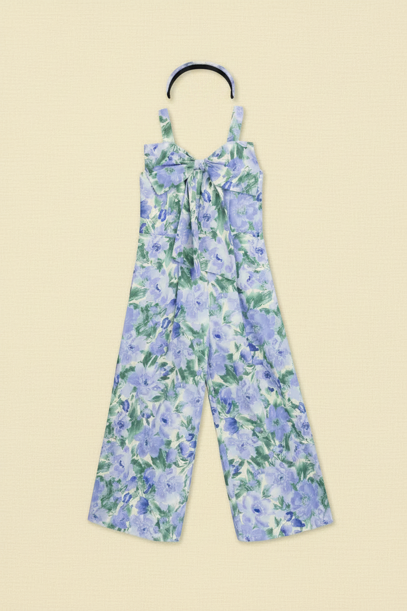 Blue Floral Jumpsuit w/Fabric Headband - Lemonade Mermaid