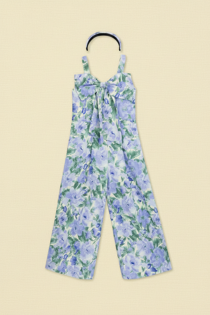 Blue Floral Jumpsuit w/Fabric Headband