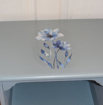 Blue Gray end table with floral decor