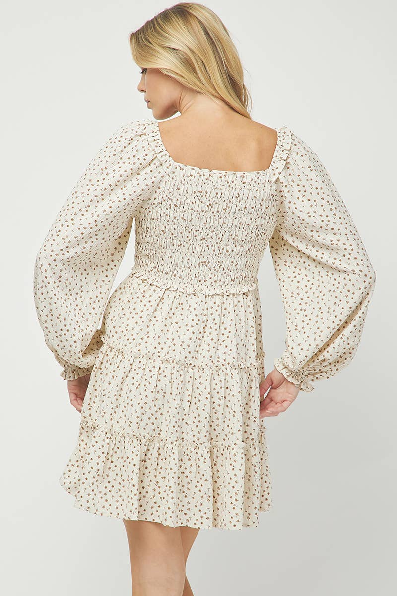 NEW: 70s Floral Smocked Tiered Mini Dress