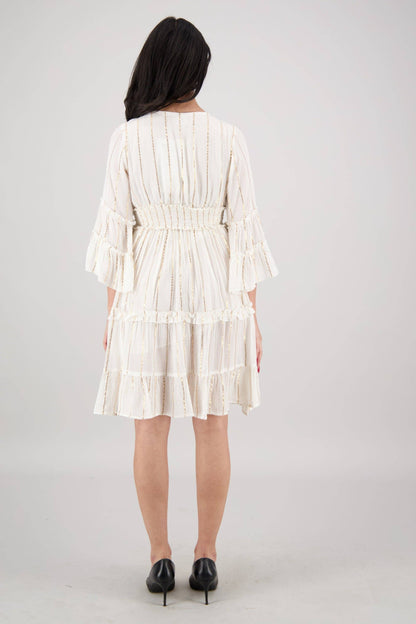 Boho Long-Sleeve Tassel Midi Dress