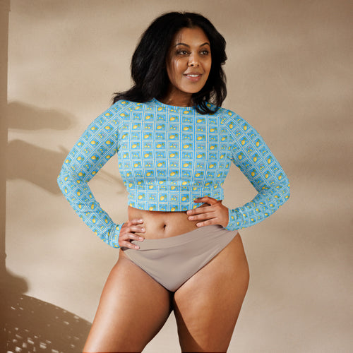 Amalfi Lemon Long Sleeve Crop Rash Guard - Lemonade Mermaid
