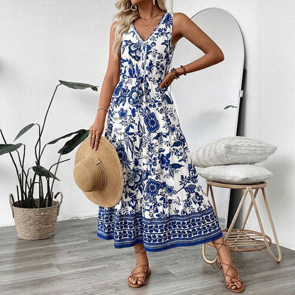 Boho Blue Floral Maxi Dress