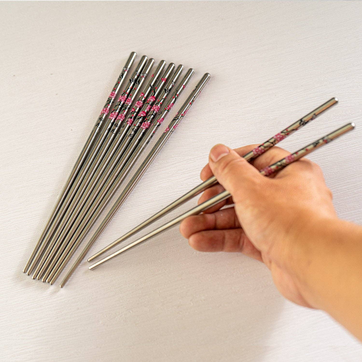 5 Set Cherry Blossom Chopsticks Stainless Steel