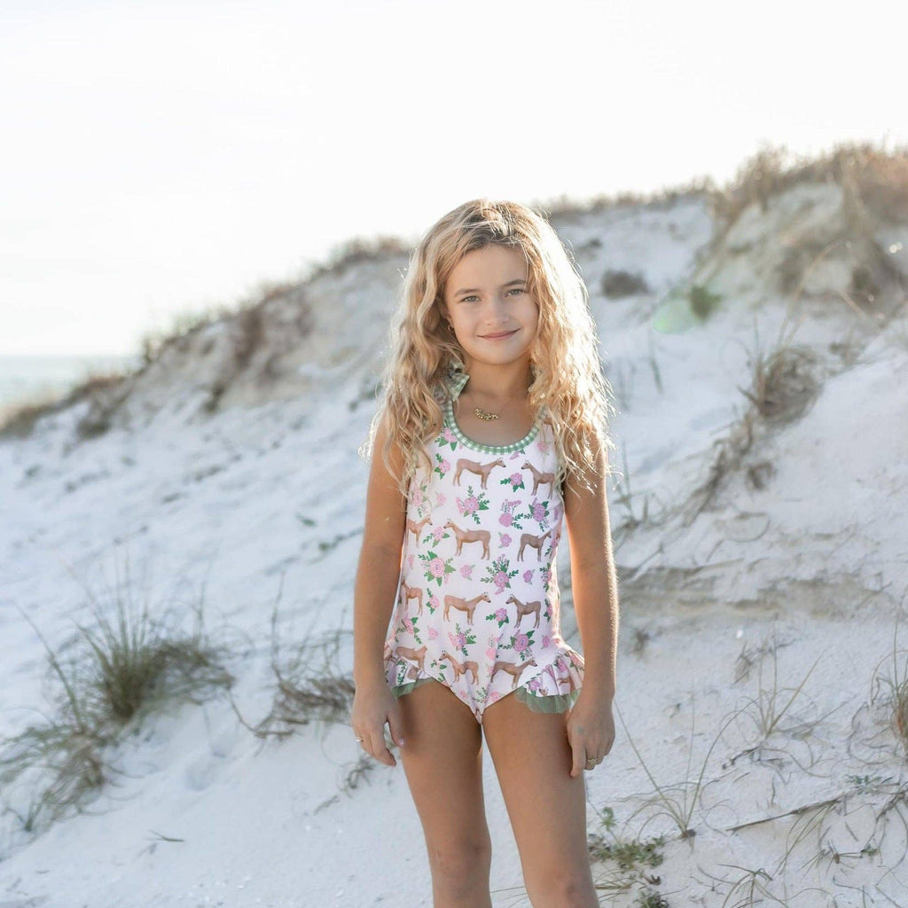 Girls' Horse Cross Back Swimsuit