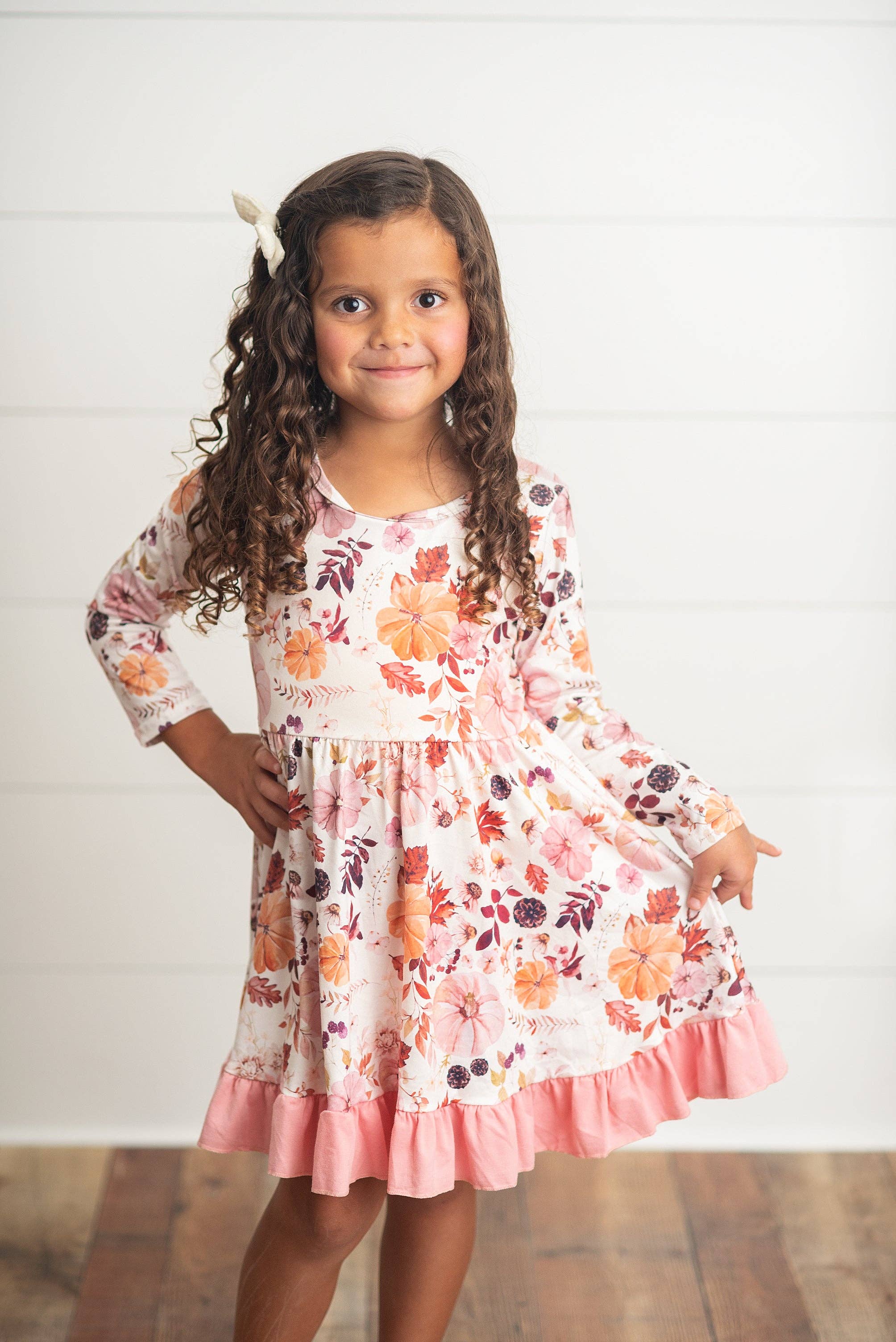 Girls' Pink, Coral Vintage Floral Ruffle Dress - Lemonade Mermaid