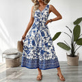 Boho Blue Floral Maxi Dress