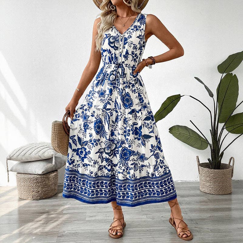 Boho Blue Floral Maxi Dress
