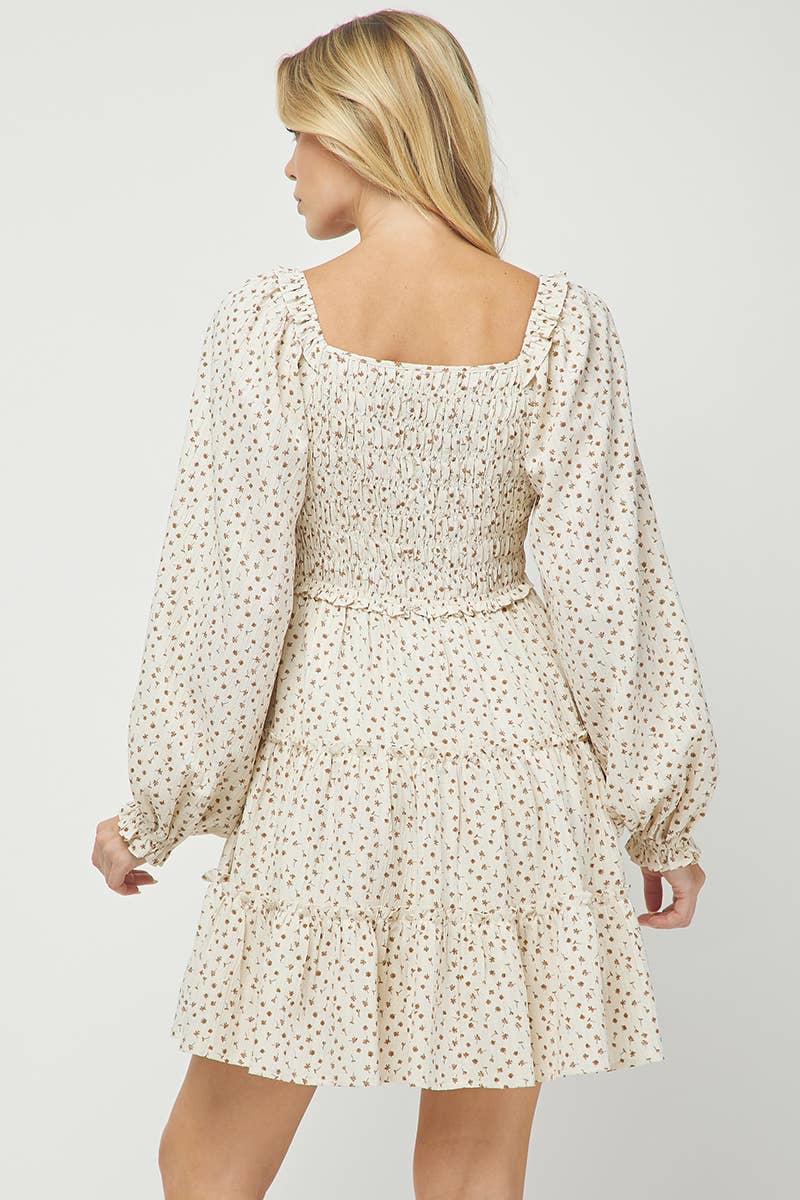 NEW: 70s Floral Smocked Tiered Mini Dress