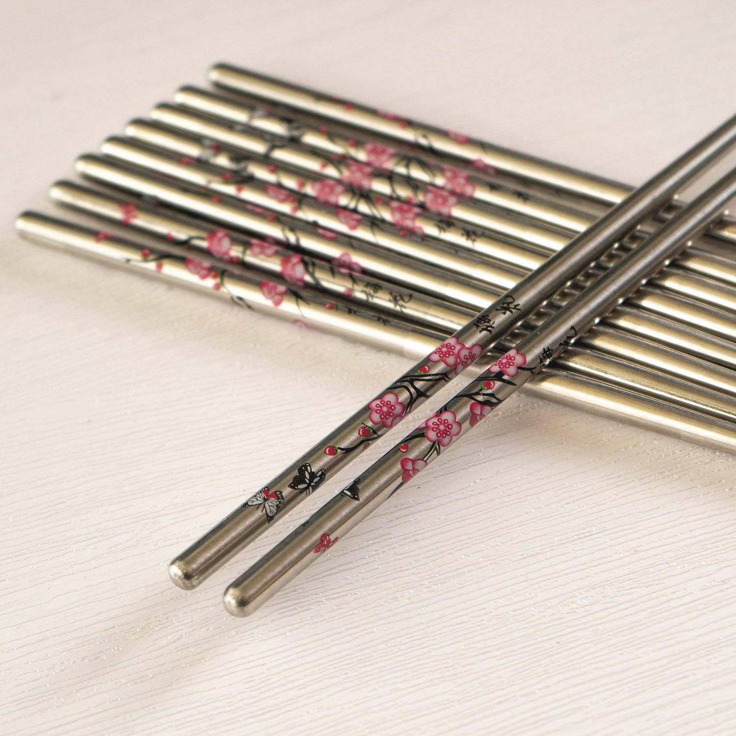 5 Set Cherry Blossom Chopsticks Stainless Steel