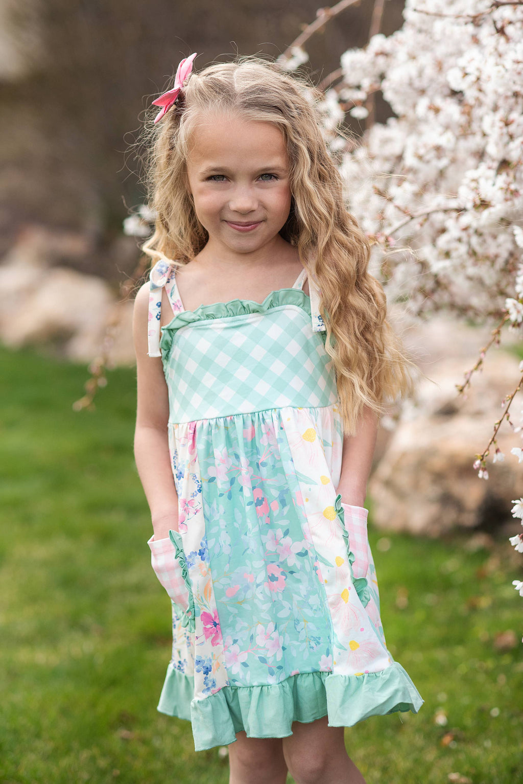 Girls' Mint Gingham Ruffle Pocket Dress - Lemonade Mermaid